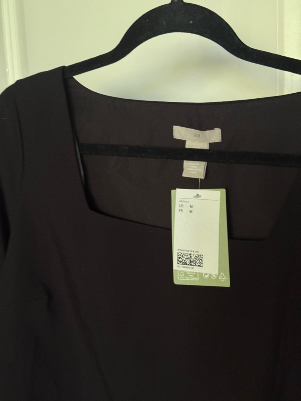 H&M Black Square Neck Long Sleeve Blouse